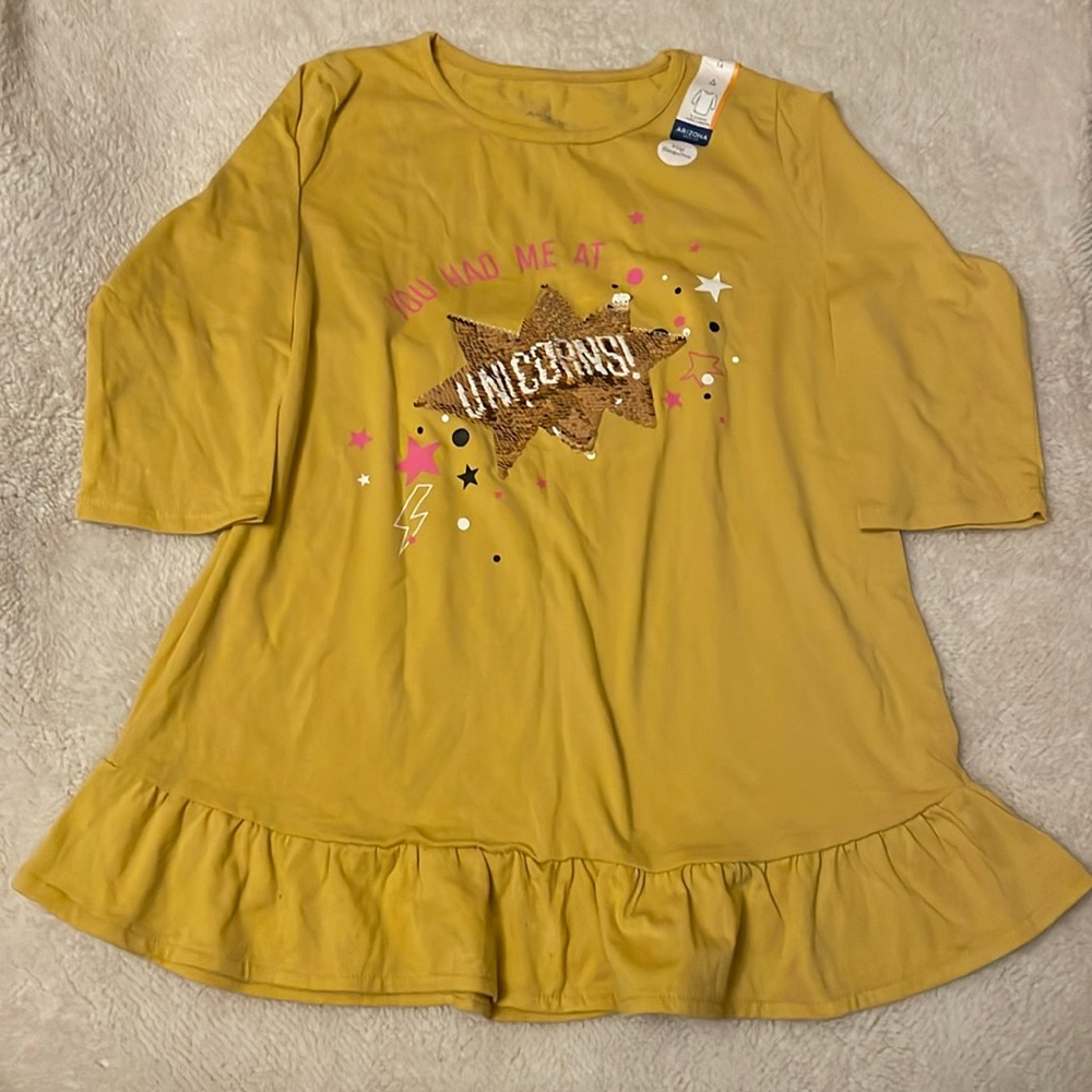Girls' Gold Long Sleeve Unicorn Tee